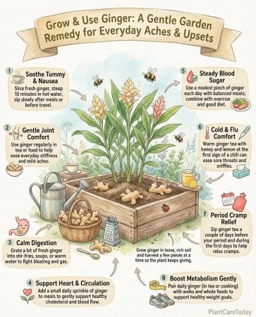 Ginger root health benefits infographic showing medicinal uses and preparation methods