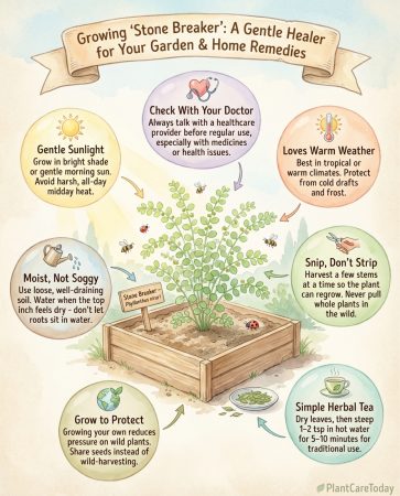 Phyllanthus niruri infographic showing plant identification, medicinal properties, and traditional uses