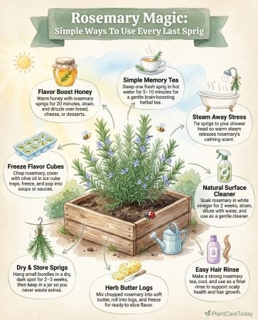 Rosemary uses infographic showing preservation, cognitive, and household applications with icons