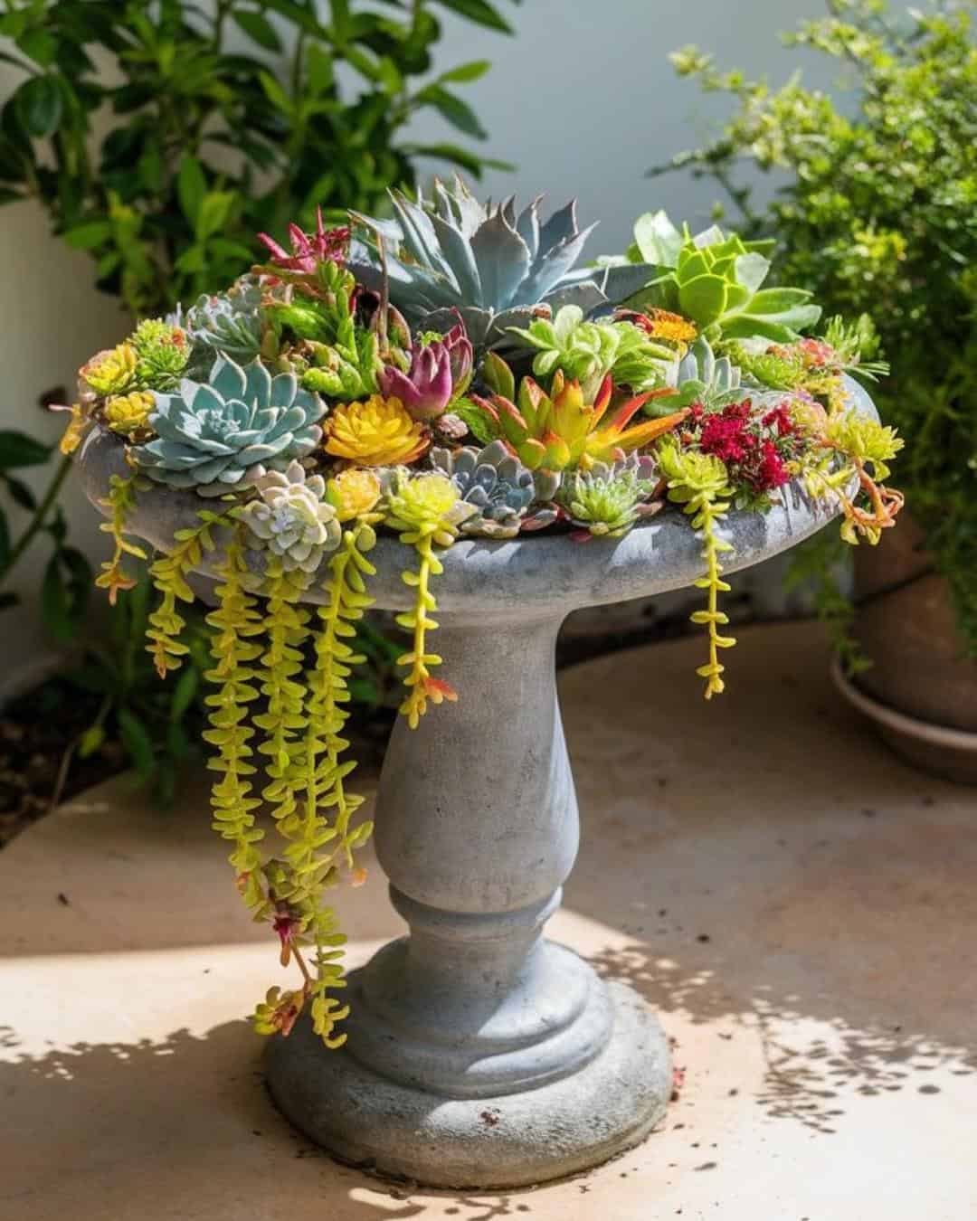 Old fountain turned into a beautiful succulent garden.