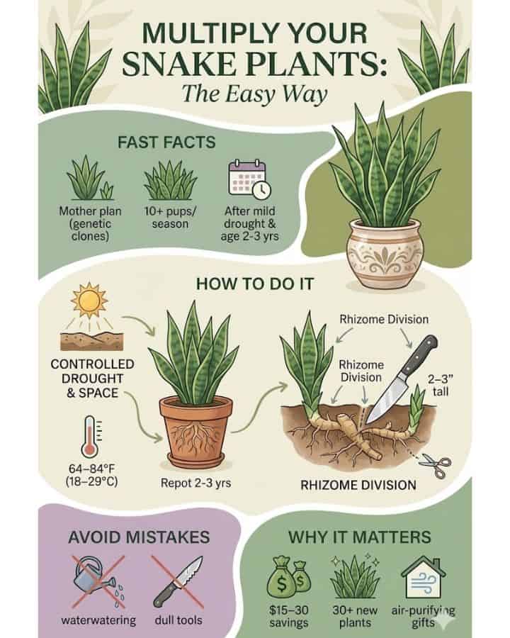 Snake plants aren’t just tough—they’re baby-making machines 😎  Give them space, let the soil dry out, and once they’re a couple years old you can slice those rhizomes and grow a whole new jungle. Just don’t overwater or use dull tools—your future plants will thank you. ✂️ Who’s growing a whole snake plant army this year?