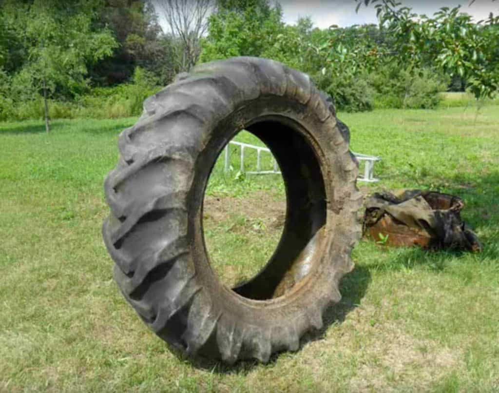 Old tractor tire used to create a pond