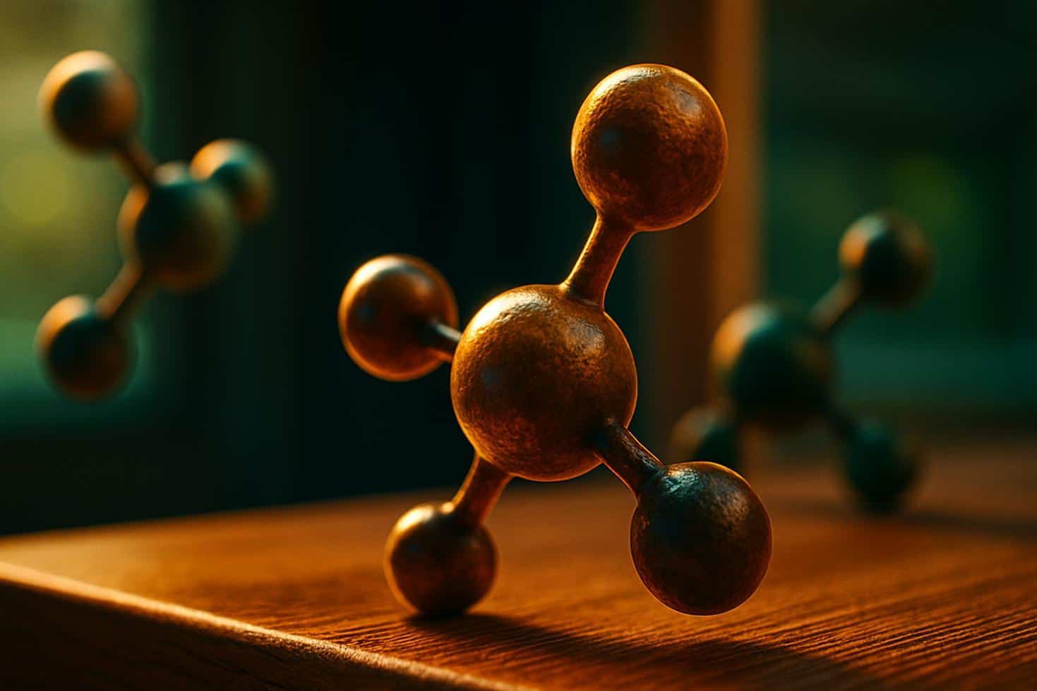 Cross-section diagram showing furniture and flooring emitting invisible gas molecules inside a sealed living room with windows closed.