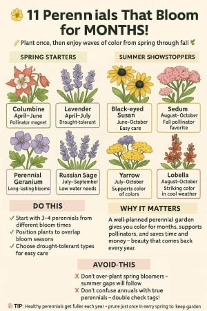 Want color from spring straight into fall? Mix perennials with staggered bloom times instead of planting everything that flowers at once. Your garden stays lively for months, and pollinators never run out of nectar 🌼🐝