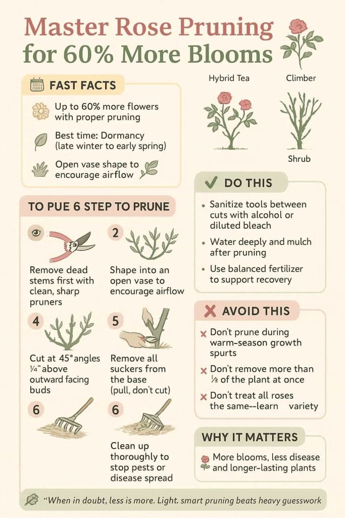 Rose pruning isn’t about cutting more—it’s about cutting smarter. Clean tools, open airflow, and removing no more than a third of the plant leads to stronger growth and way more blooms. When in doubt, less really is more 🌹✂️